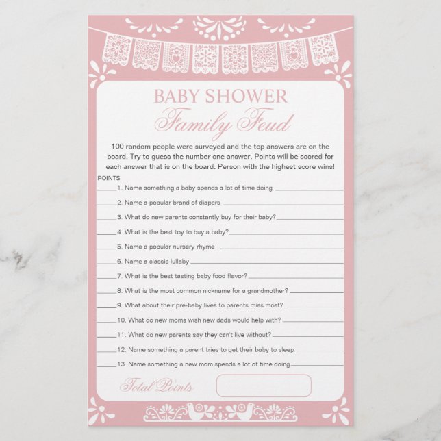 Baby Girl Shower Survey Says Game Card (Frente)