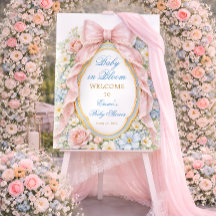 Baby in Bloom Floral Pink Bow Baby Shower Welcome