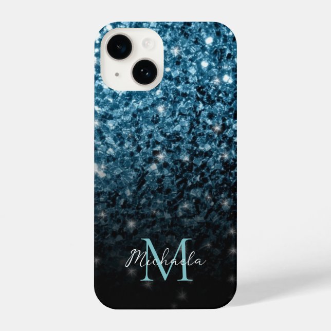 Baby light blue faux glitter sparkles Monogram (Verso)