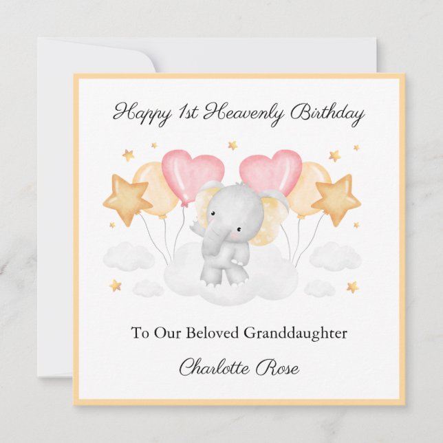 Baby Loss Birthday Orange Jungle Elephant Card (Frente)