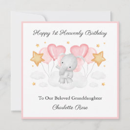 Baby Loss Girl First Birthday Jungle Elephant Card
