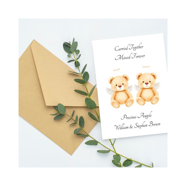 Baby Loss Twins Carried Together Teddy Bear Card (Criador carregado)