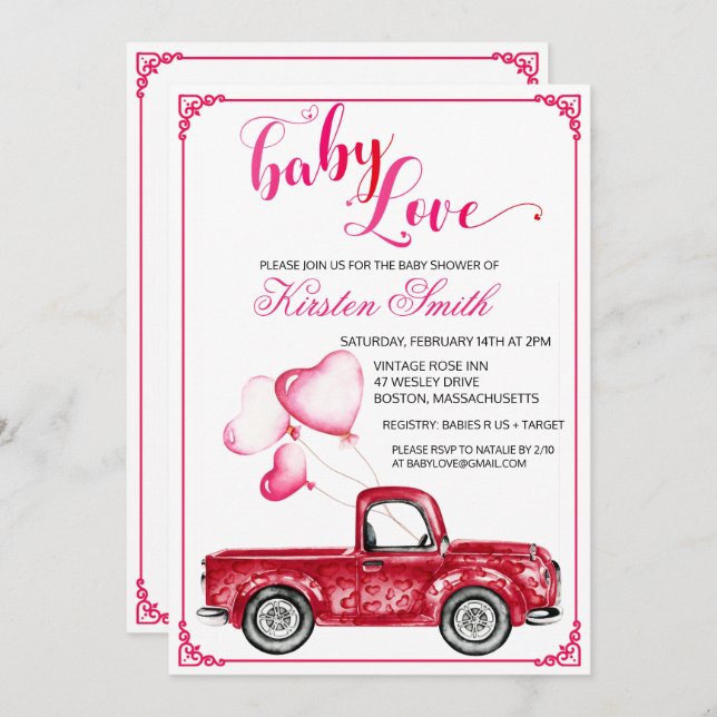 Baby Love Heart Balloons Chá de fraldas Convite (Frente/Verso)