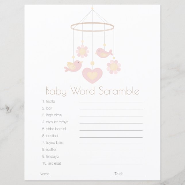 Baby Mobile Nesting Party Baby Word Scramble (Frente)