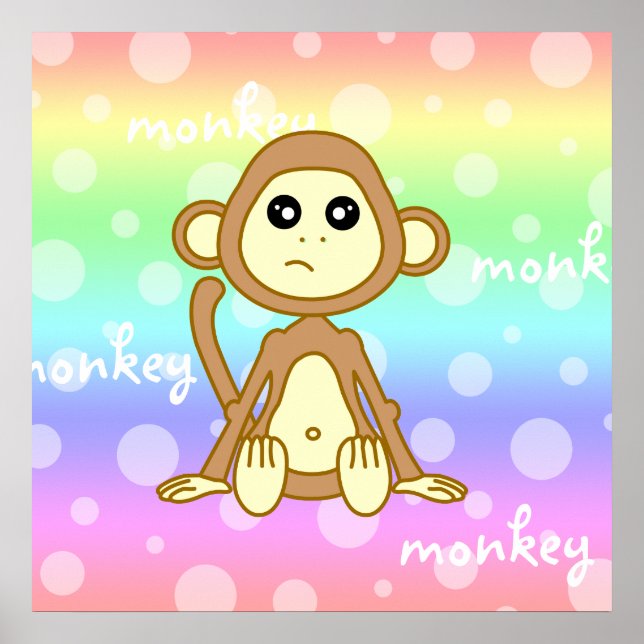 Baby Monkey Rainbow Poster Print Nursery Wall Art (Frente)