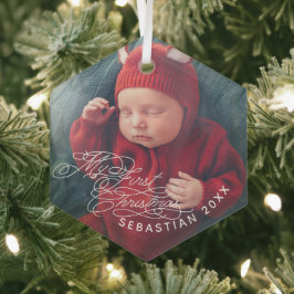 Baby My First Christmas Custom Text Photo Elegant