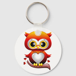 Baby Owl Love Heart Cartoon Chaveiro