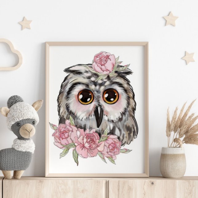 Baby Owl Rosa Animal Poster | Impressão de parede (Criador carregado)