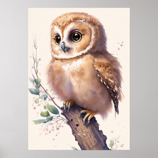Baby Owl Watercolor Nursery Poster (Frente)