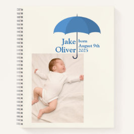 Baby Photo, Name, Date, Blue Umbrella
