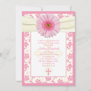 Baby Pink Gerbera Ivory Baptism Convite