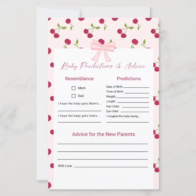 Baby Predictions Advice Cherry On Top Baby Shower  (Frente)