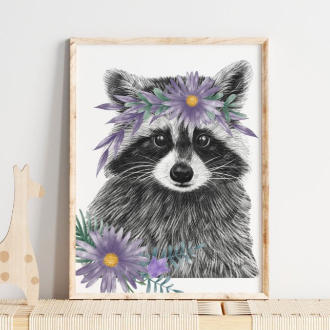Baby Raccoon Floral Nursery Impressão | Impressão  (Baby Raccoon Floral Nursery Print | Raccoon Print by TinkPrints)