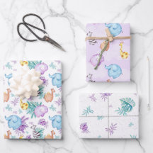 Baby Safari Nursery Wrapping Paper Set de 3