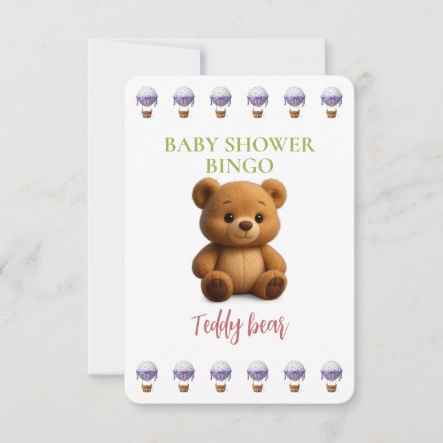 Baby Shower Bingo Card, Funny Game- Teddy Bear (Frente)