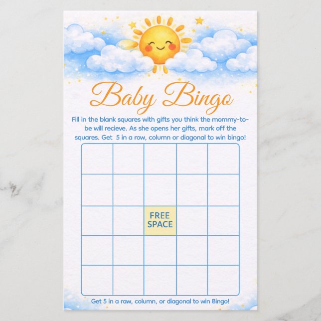 Baby Shower Bingo Game Card party supplies (Frente)