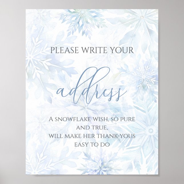 Baby Shower Boy Blue Snowflake Address Poster (Frente)