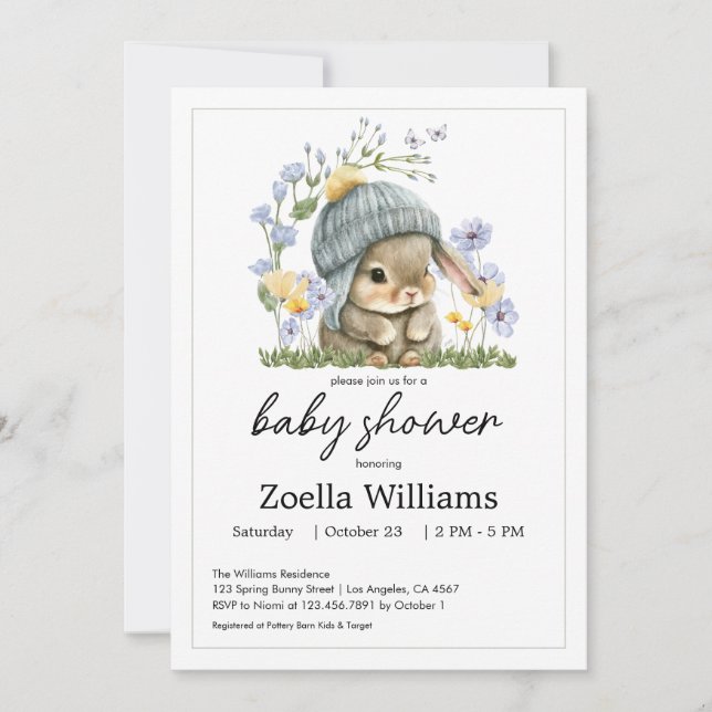 Baby Shower Invitation Sweet Little Bunny (Frente)