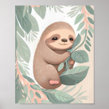 Baby Sloth Nursery Impressão Poster Wall Art