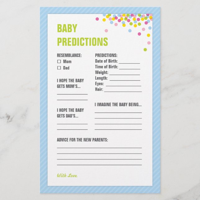 Baby Sprinkle Predictions Card - Azul (Frente)