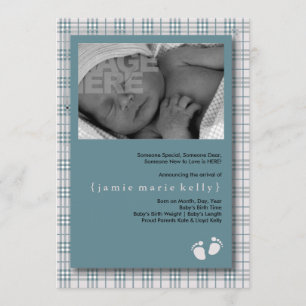 Baby Steps Birth Anúncio - Xadrez Azul Bebê