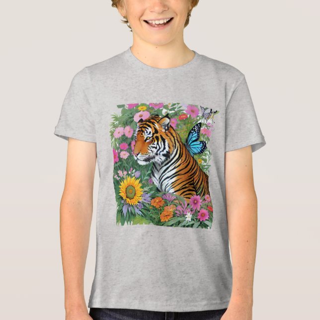 Baby Tiger With Blue Butterfly And Flowers (Frente)