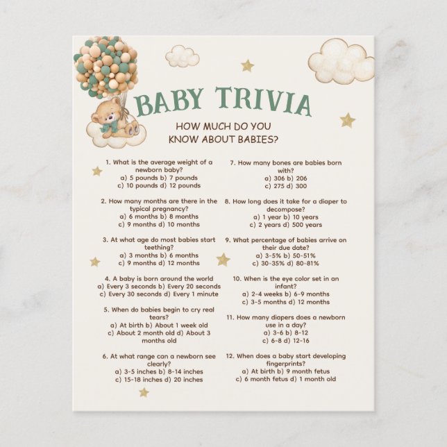 Baby Trivia Bear Balões - Jogo de Chá de fraldas (Frente)