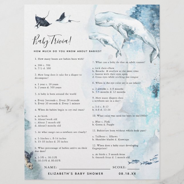 Baby Trivia | Jogo Chá de fraldas (Frente)