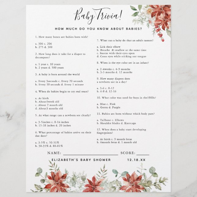 Baby Trivia | Jogo Chá de fraldas (Frente)