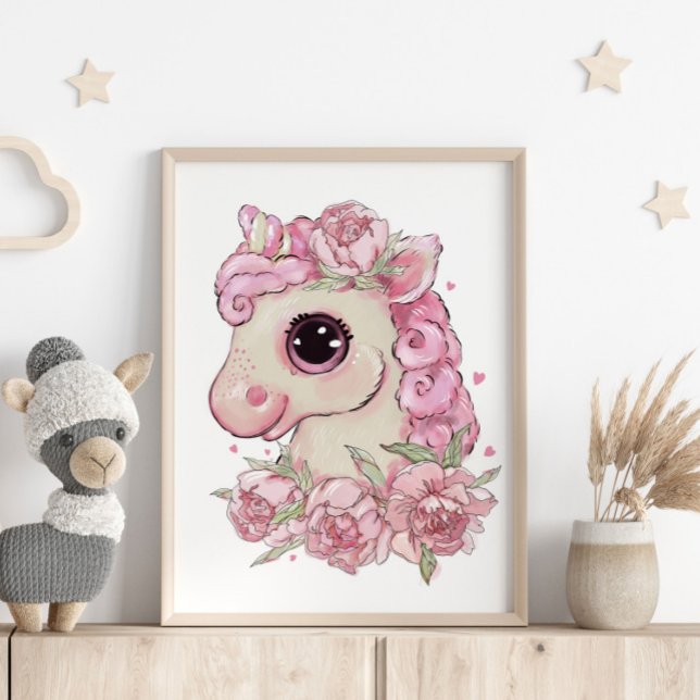Baby Unicorn Rosa Animal Poster | Impressão de par (Criador carregado)