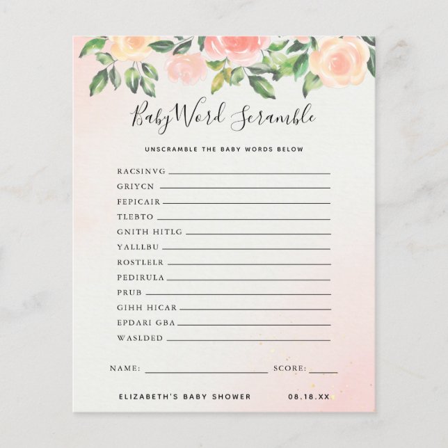 Baby Word Scramble | Jogo Chá de fraldas (Frente)