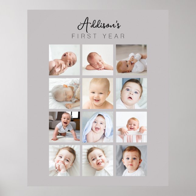 Baby's First Year Photo Poster Monthly Warm Gray (Frente)