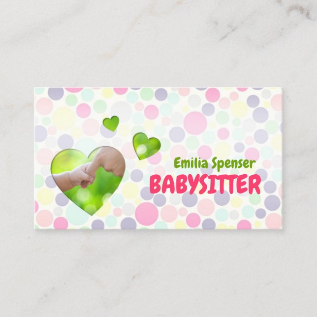Babysitter Nanny Bubbles & Hearts Cartão de visita (Frente)