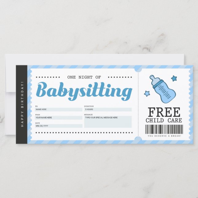 Babysitting Blue Gift Coupon Voucher Certificate (Frente)
