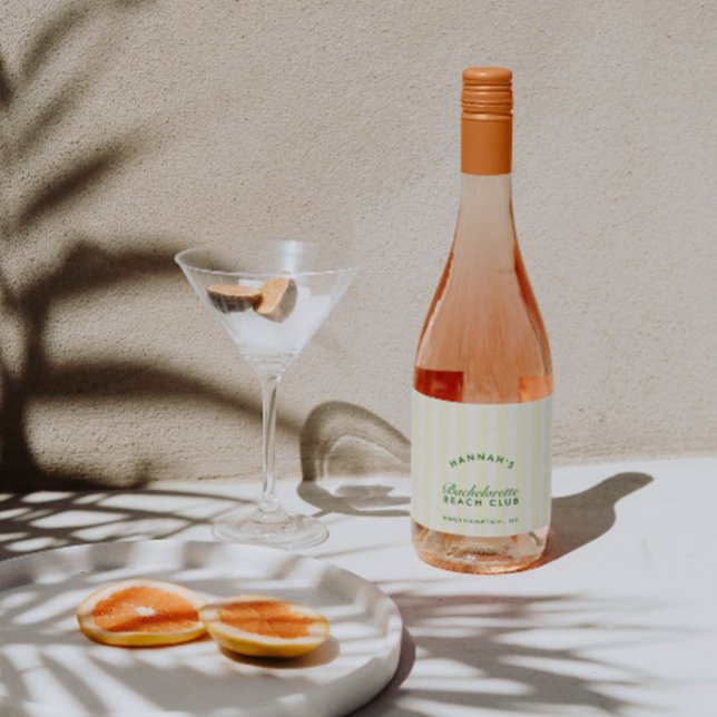 Bachelorette de faixas verdes e amarelas retrô (Retro Green & Yellow Stripes Bachelorette Sparkling Wine Label)