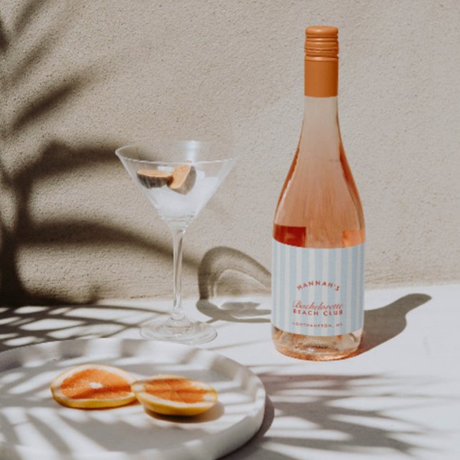 Bachelorette de Stripes Vermelhas e Azuis Retroati (Retro Red & Blue Stripes Bachelorette Sparkling Wine Label)