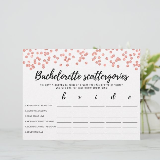 Bachelorette Scattergories editável Jogo noivo (Em pé/Frente)