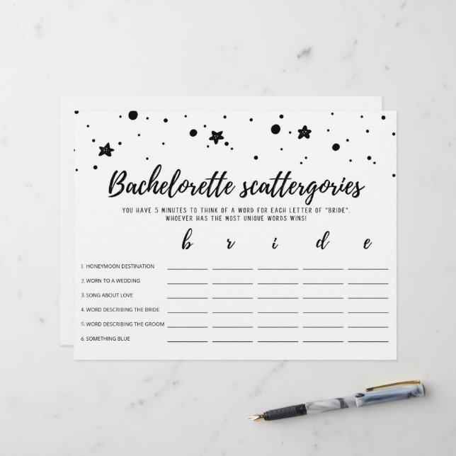 Bachelorette Scattergories editável Jogo noivo (Frente/Verso In Situ)