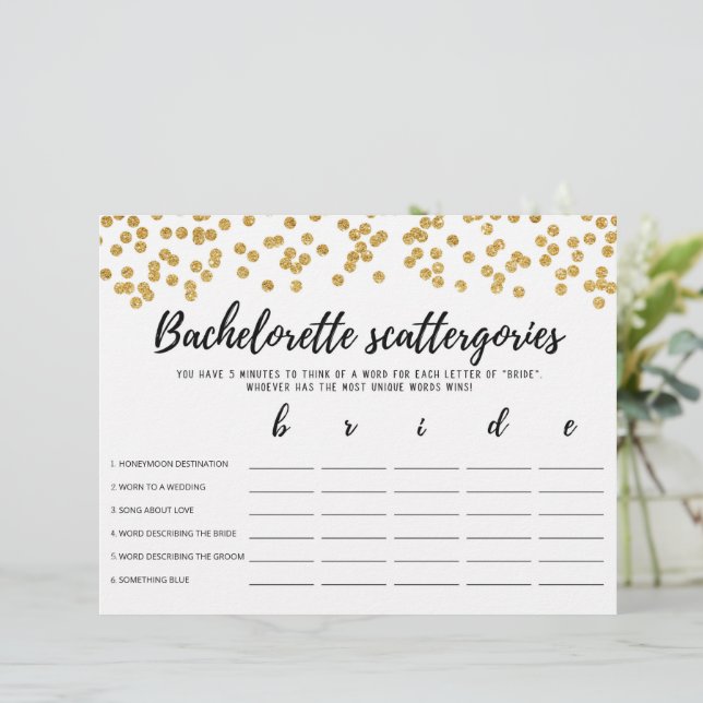 Bachelorette Scattergories editável Jogo noivo (Em pé/Frente)