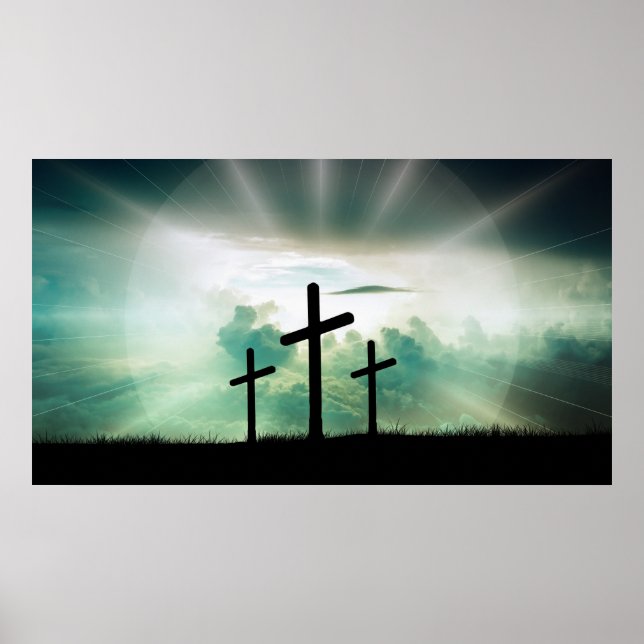 Backlit Calgary Crosses with Clouds Easter Poster (Frente)