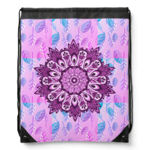 Boho Purple Flower Mandala Leaf Patterno