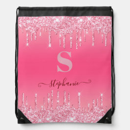 Backpacks Girly Pink Sparkle Glitter Monograma
