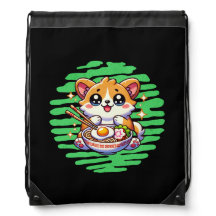 Kawaii Corgi comendo tigela de Ramen