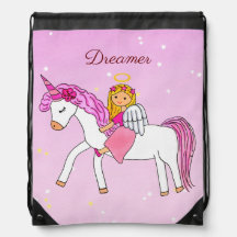 Princesa e Unicorn Dreamer Drawstring Bag
