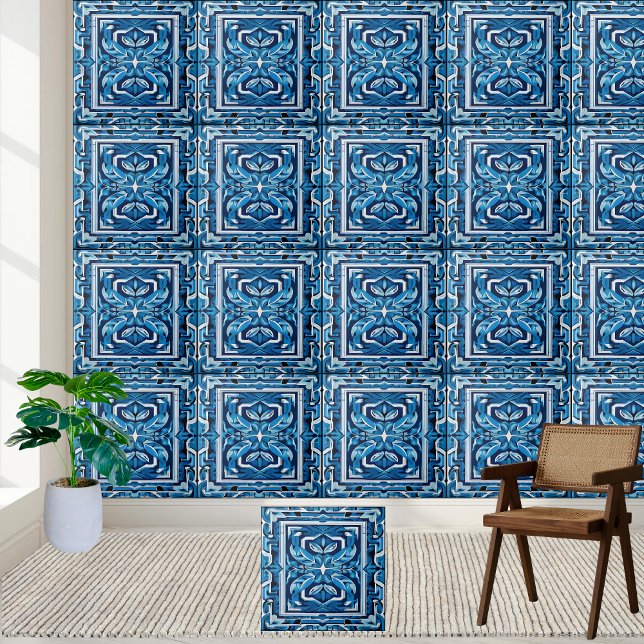 Backsplash do padrão de Azulejo branco e azul greg (Greek Blue and White Tile Pattern Backsplash)