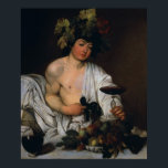 Baco por Caravaggio - Poster<br><div class="desc">Esta pintura está exposta no Museu Uffizi. Mostra um Baco jovem segurando um copo de vinho na mão esquerda e com folhas de vinha no cabelo. Parece que ele está vestindo maquiagem no rosto. Com a mão direita, ele está brincando com as cordas de seu roupão meio aberto. Bacchus está...</div>
