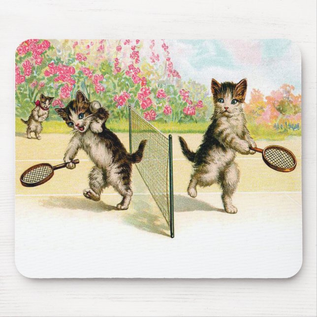 Badminton Kittens Vintage Art Mouse Pad (Frente)
