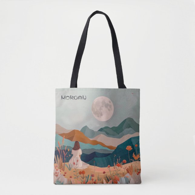 Bag de Tote Moonlit do Boho Personalizado - Nome P (Frente)
