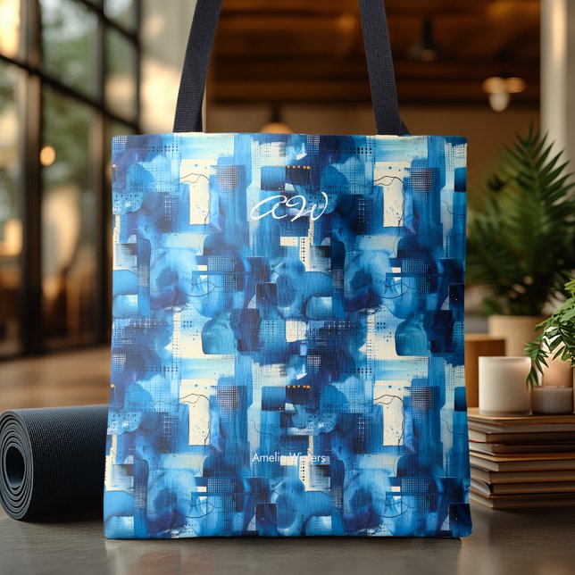 Bag de Tote Personalizada com Abstrato Azul Monocr (Criador carregado)