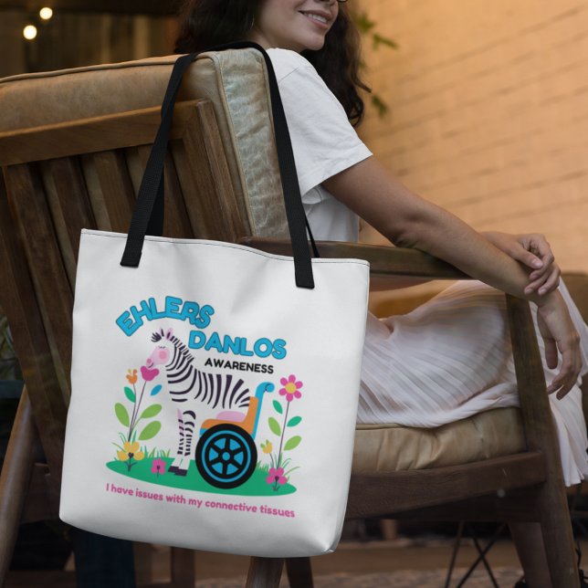 Bag de Tote Zebra de Consciência EDS (Spread EDS awareness with this zebra, "I have issues with my connective tissues" tote bag! )